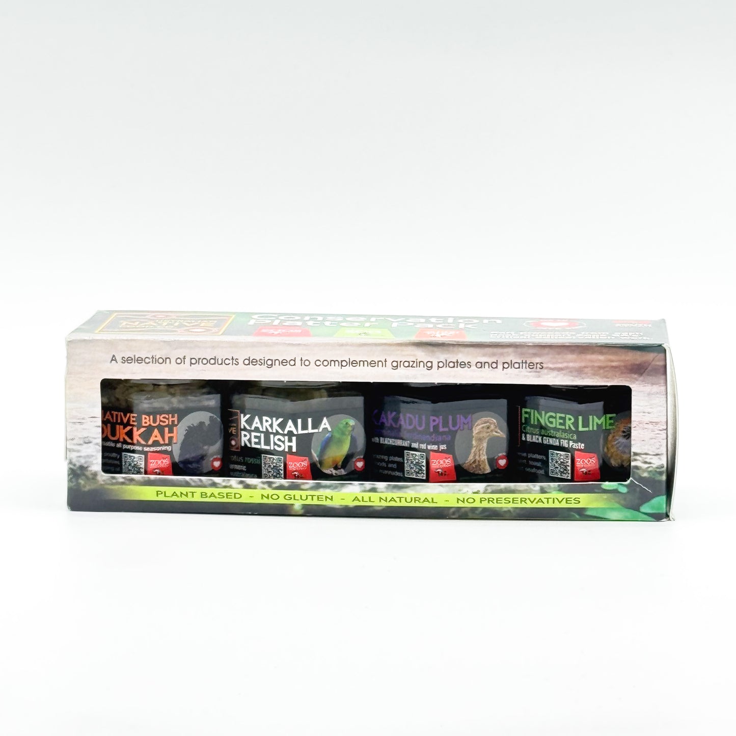 Conservation Platter Gift Pack: Native Bush Dukkah, Karkalla Relish, Kakadu Plum & Blackcurrant Jam, Finger Lime & Black Genoa Fig Paste